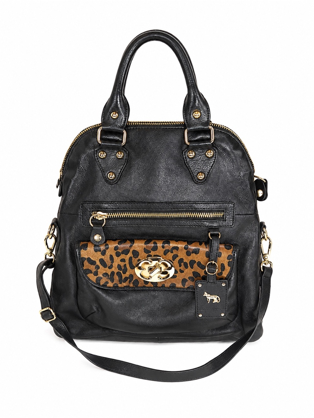 Emma Fox Black Pebbled 100% Genuine Leather Large Satchel Shoulder Bag